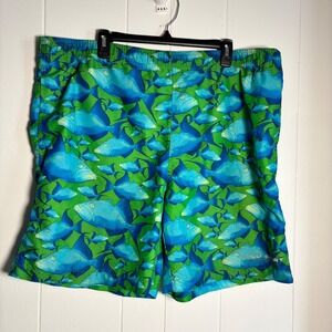 Vintage Y2K Polo Sport Ralph Lauren Mens Blue Green Fish Print Swim Trunks XL